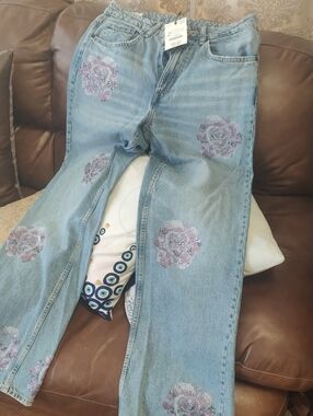 Zara Light Blue Women's Rhinestone Rose Jeans